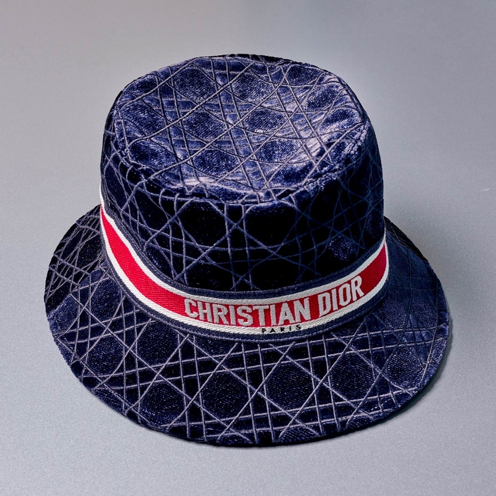 Dior: Velour Corduroy Christian Dior Paris Logo Cannage Embroidered Hat - Picture 4 of 16